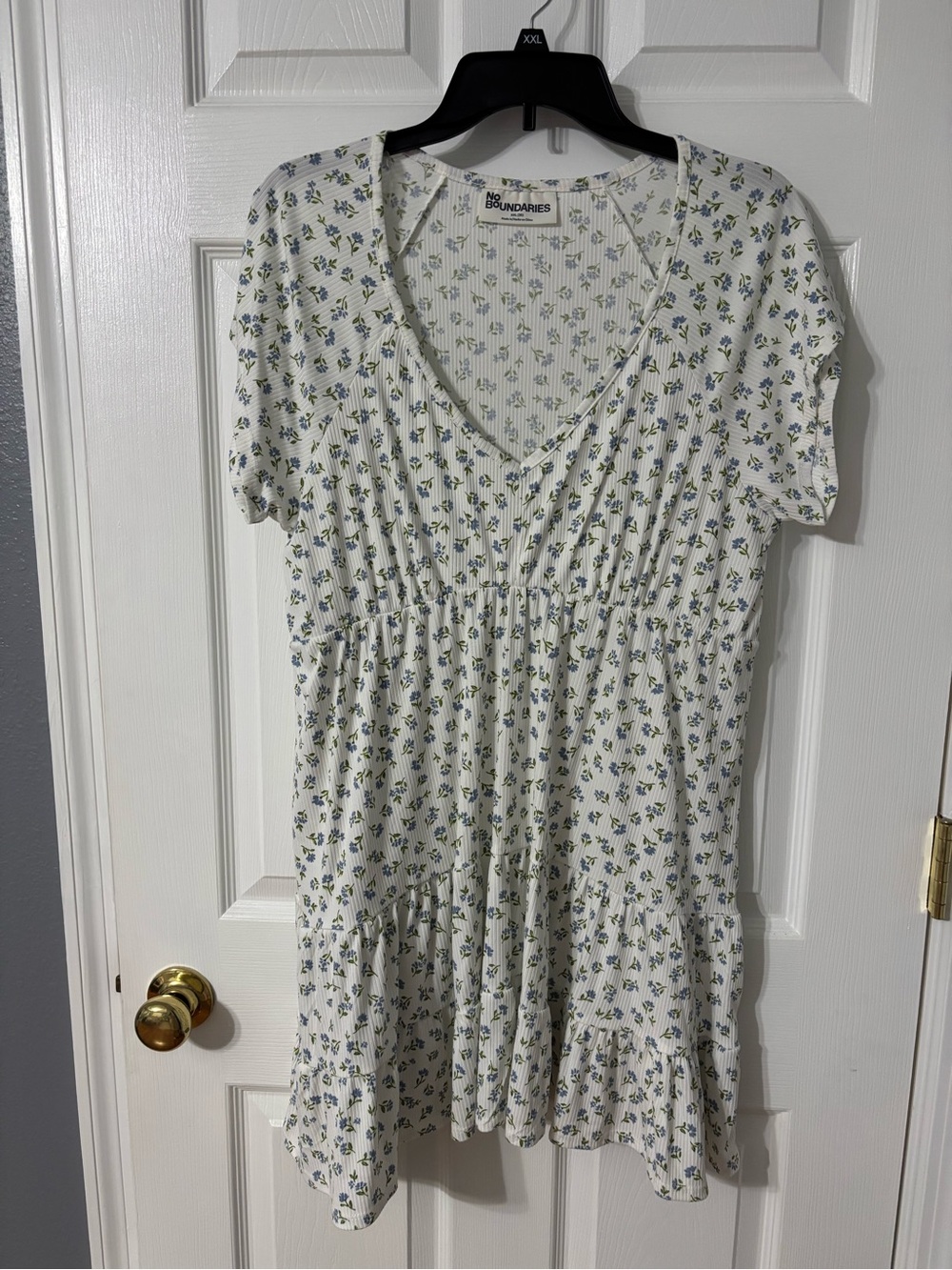No Boundaries White Mini Dress with Blue and Green Floral Print